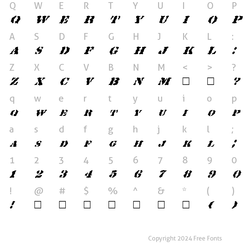 Character Map of FZ WACKY 18 ITALIC Normal