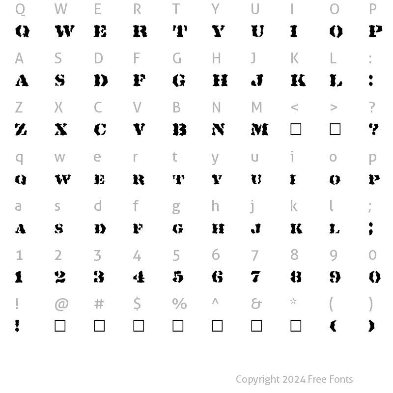 Character Map of FZ WACKY 18 Normal