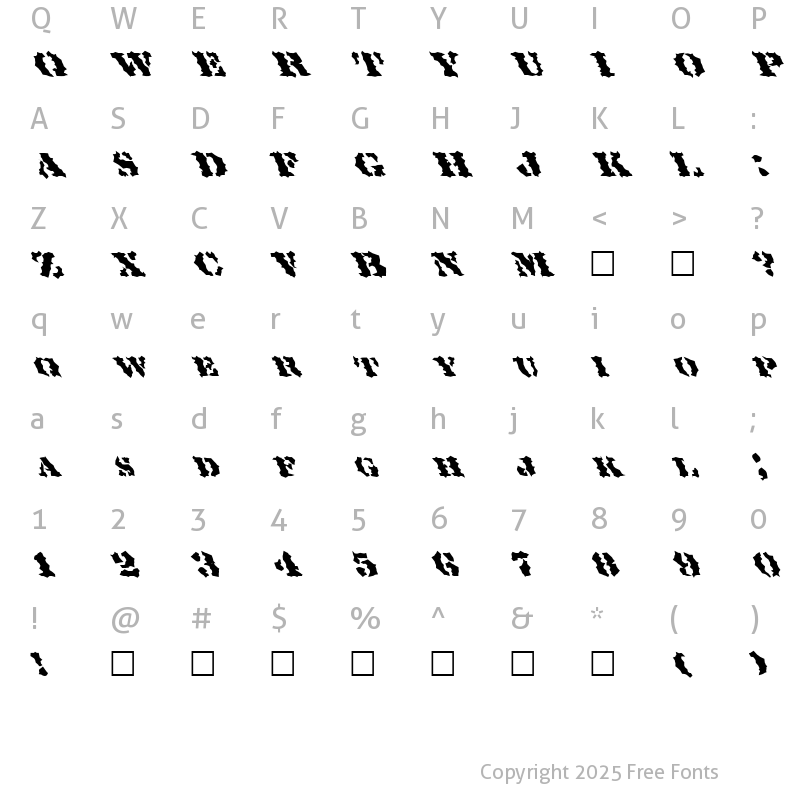 Character Map of FZ WACKY 19 LEFTY Normal