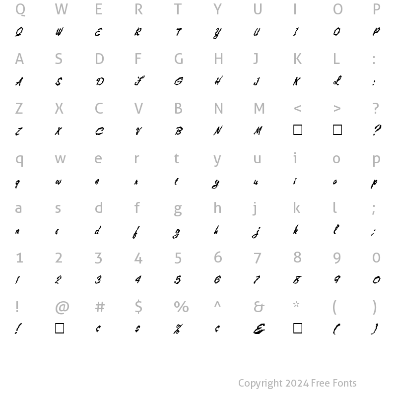 Character Map of FZ WACKY 2 ITALIC Normal