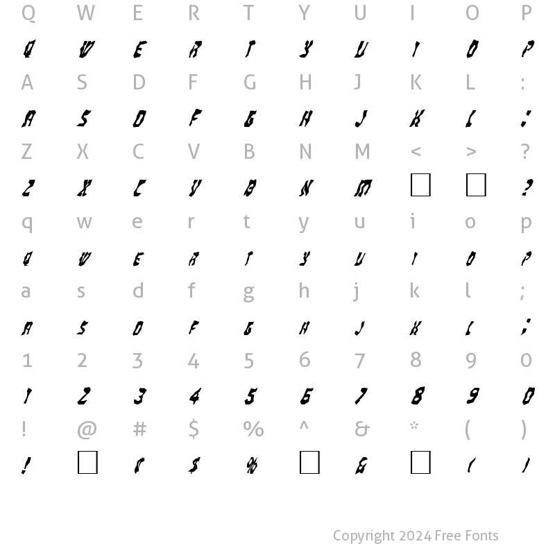 Character Map of FZ WACKY 20 ITALIC Normal