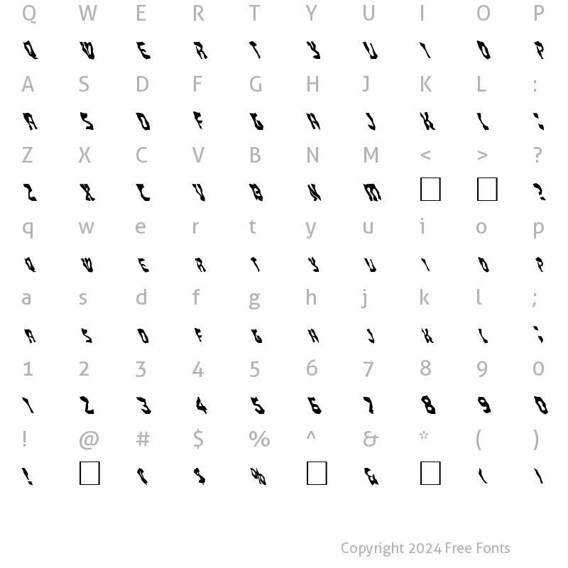 Character Map of FZ WACKY 20 LEFTY Normal