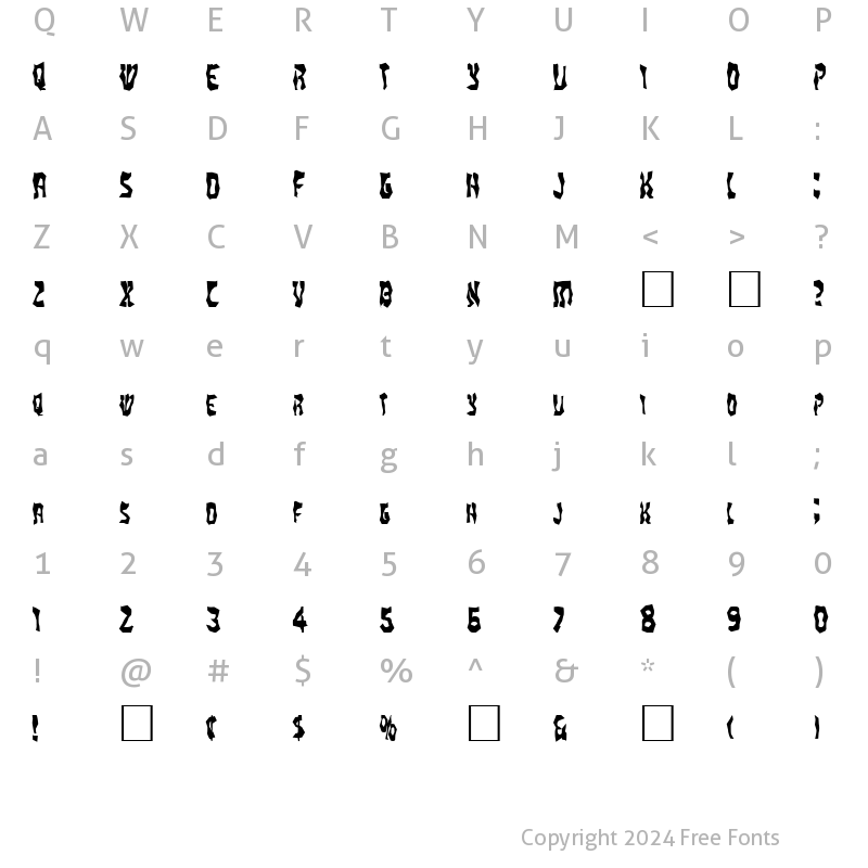 Character Map of FZ WACKY 20 Normal