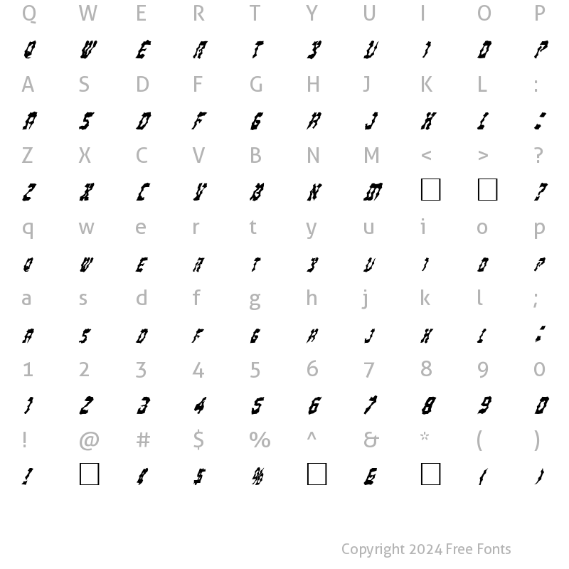 Character Map of FZ WACKY 21 ITALIC Normal