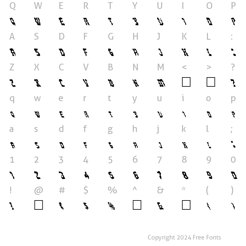 Character Map of FZ WACKY 21 LEFTY Normal