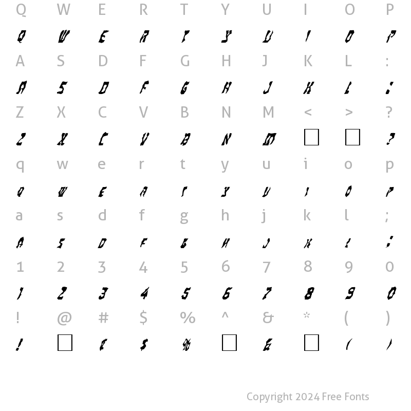 Character Map of FZ WACKY 22 ITALIC Normal