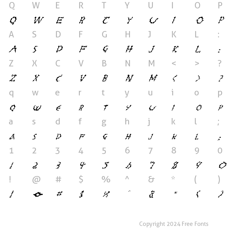 Character Map of FZ WACKY 23 ITALIC Normal