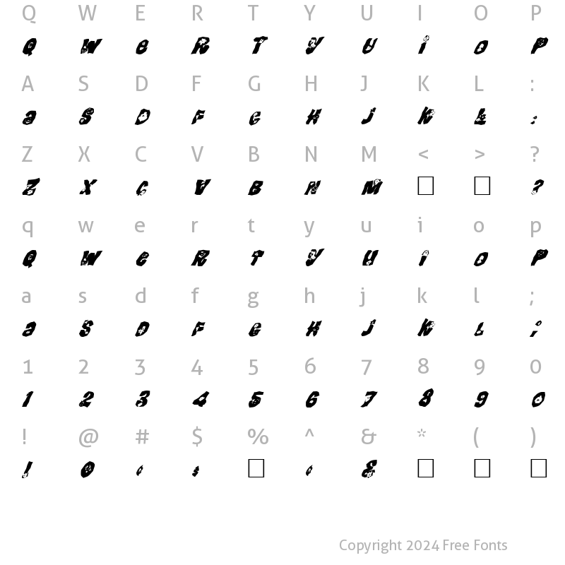 Character Map of FZ WACKY 25 ITALIC Normal