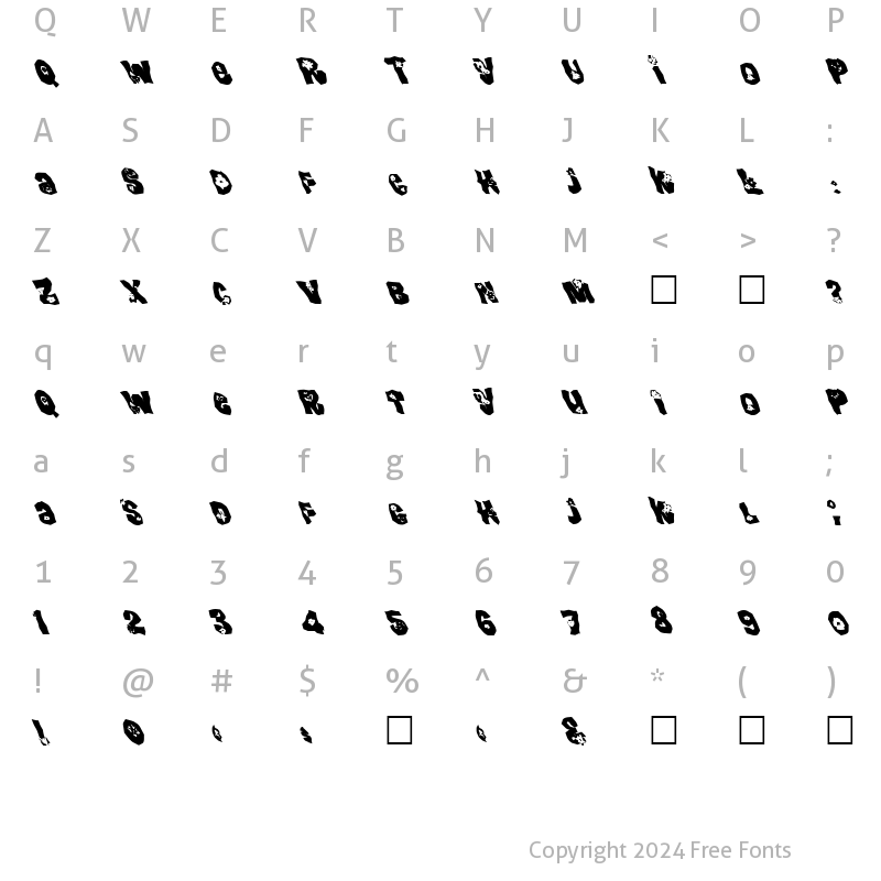 Character Map of FZ WACKY 25 LEFTY Normal