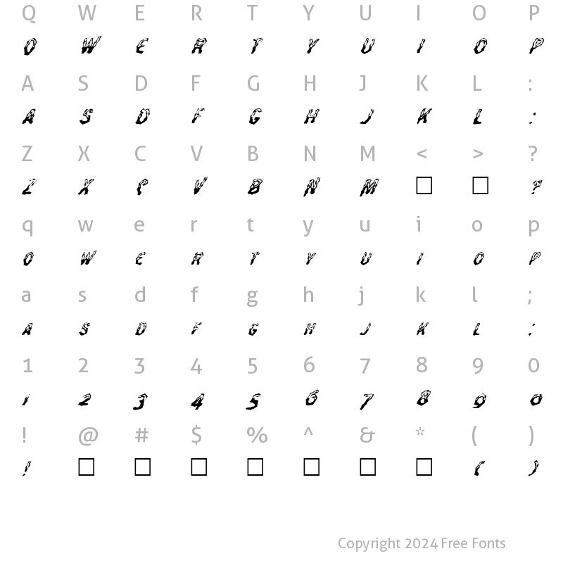 Character Map of FZ WACKY 26 ITALIC Normal