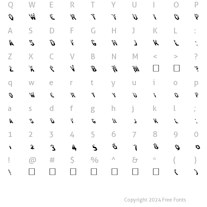 Character Map of FZ WACKY 26 LEFTY Normal