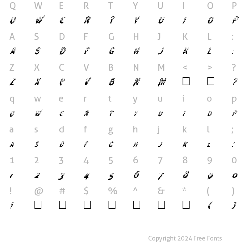 Character Map of FZ WACKY 27 ITALIC Normal