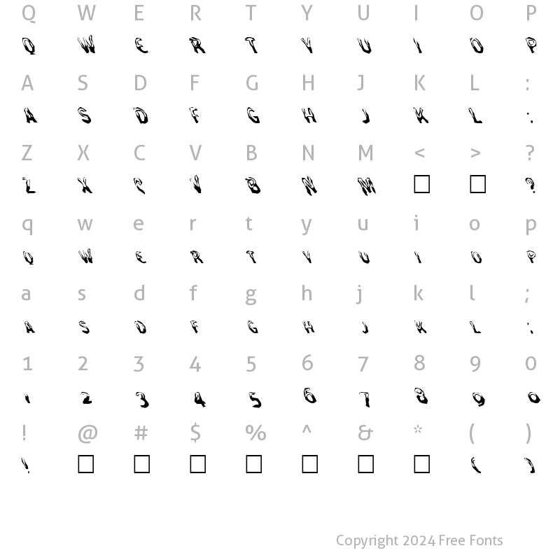 Character Map of FZ WACKY 27 LEFTY Normal