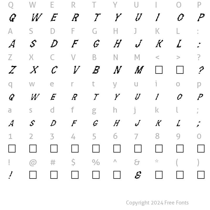 Character Map of FZ WACKY 28 ITALIC Normal