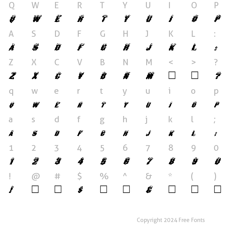 Character Map of FZ WACKY 29 ITALIC Normal