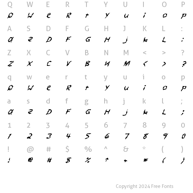 Character Map of FZ WACKY 3 ITALIC Normal