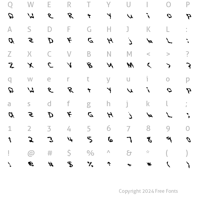 Character Map of FZ WACKY 3 LEFTY Normal