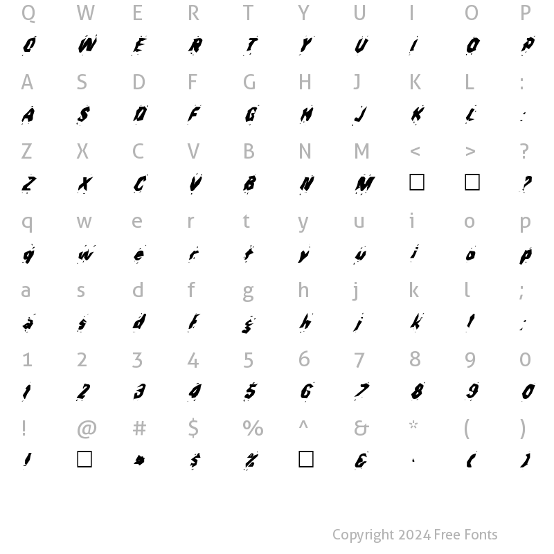 Character Map of FZ WACKY 30 ITALIC Normal