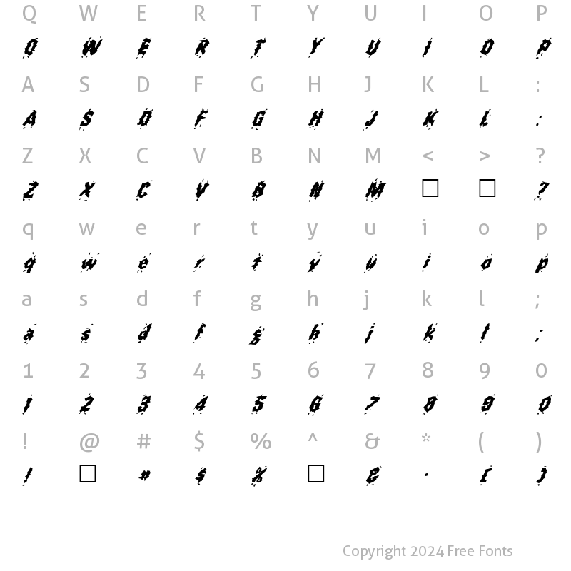 Character Map of FZ WACKY 31 ITALIC Normal