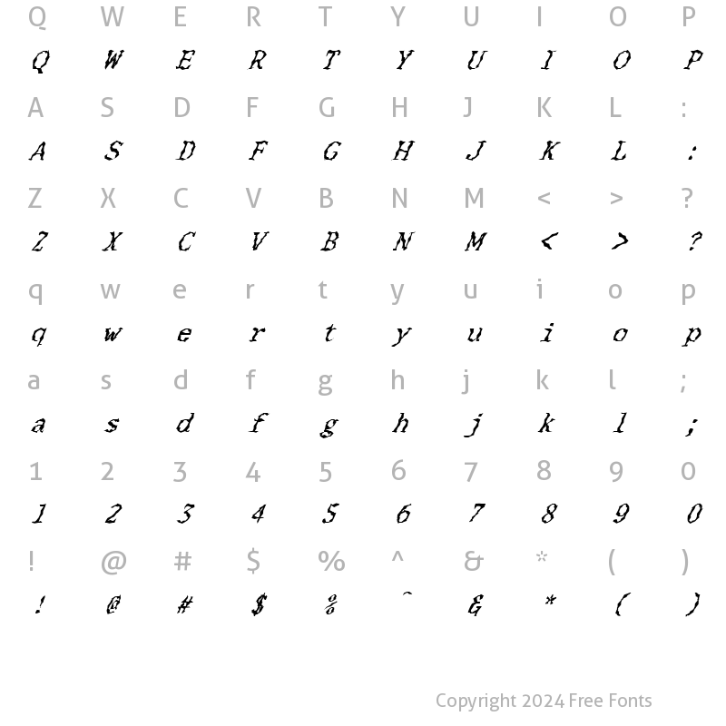 Character Map of FZ WACKY 33 ITALIC Normal