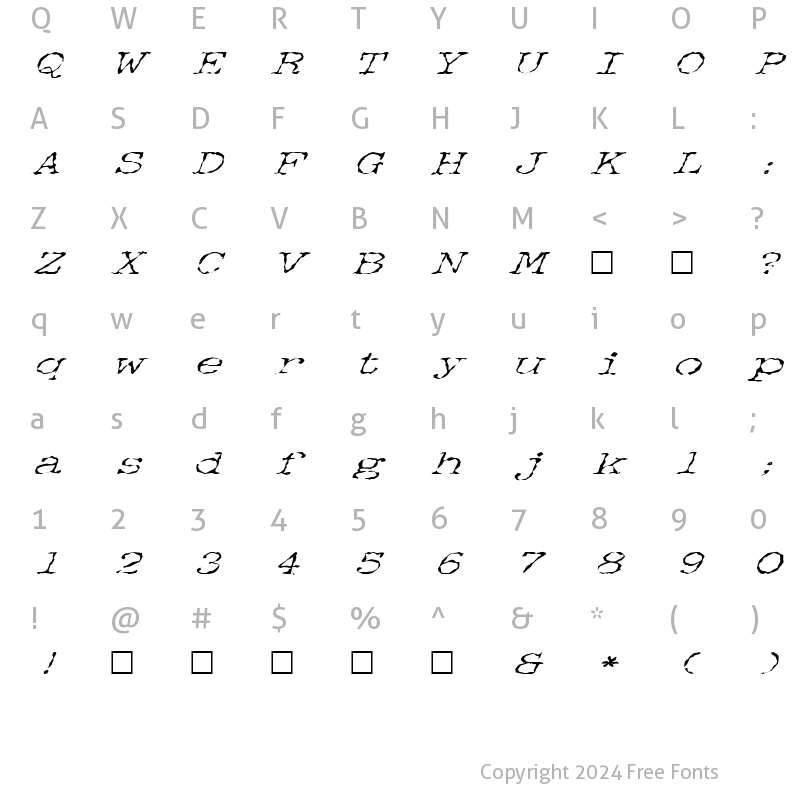 Character Map of FZ WACKY 34 ITALIC Normal