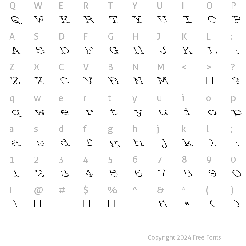 Character Map of FZ WACKY 34 LEFTY Normal