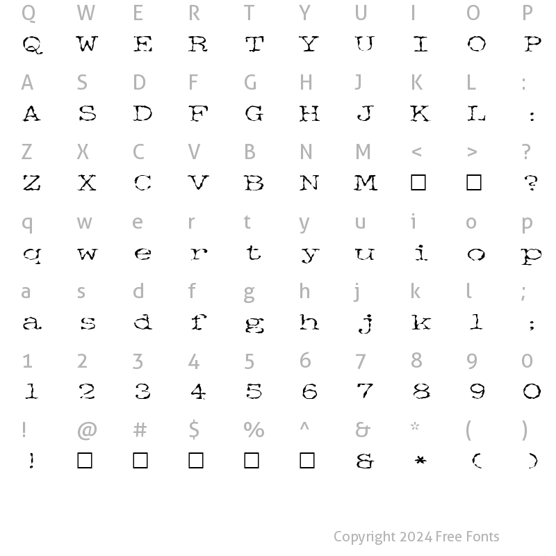 Character Map of FZ WACKY 34 Normal