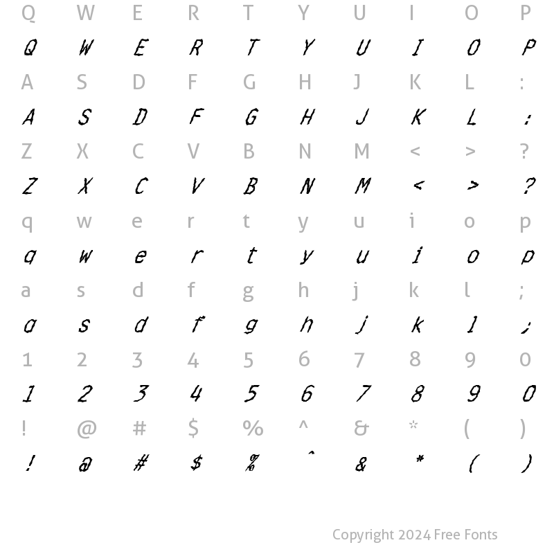 Character Map of FZ WACKY 36 ITALIC Normal