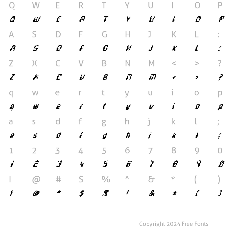 Character Map of FZ WACKY 37 ITALIC Normal