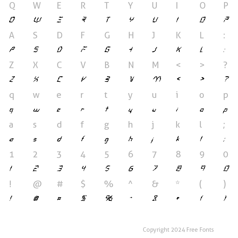 Character Map of FZ WACKY 38 ITALIC Normal