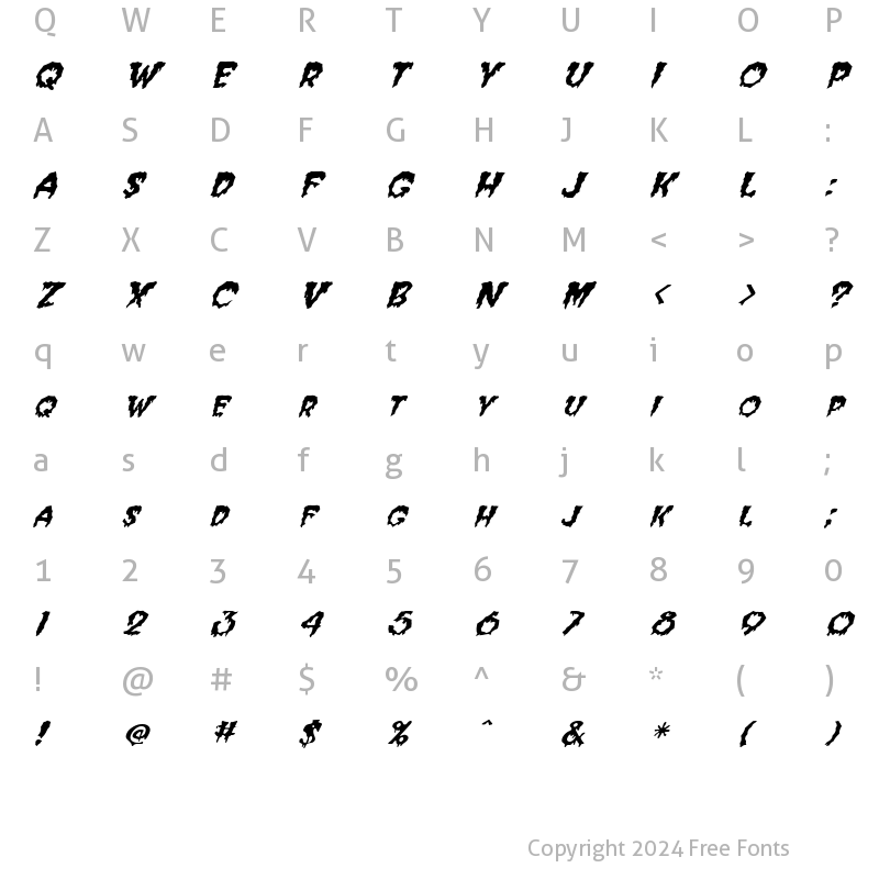 Character Map of FZ WACKY 39 ITALIC Normal