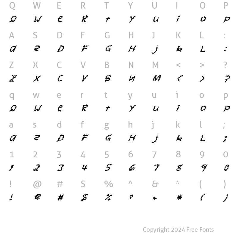 Character Map of FZ WACKY 4 ITALIC Normal