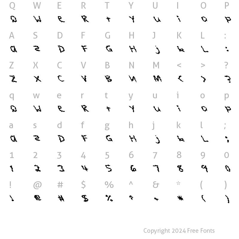 Character Map of FZ WACKY 4 LEFTY Normal