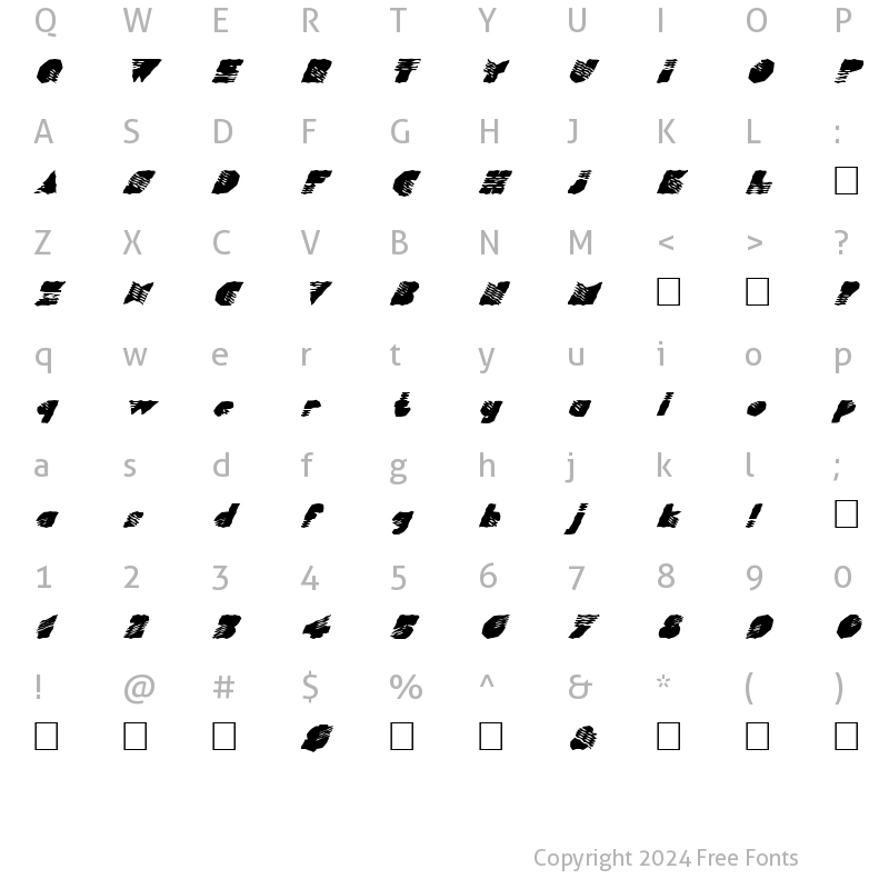 Character Map of FZ WACKY 40 ITALIC Normal