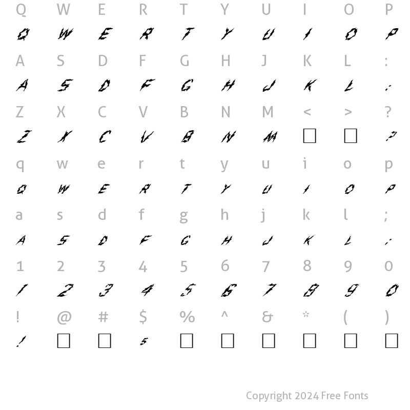 Character Map of FZ WACKY 43 ITALIC Normal