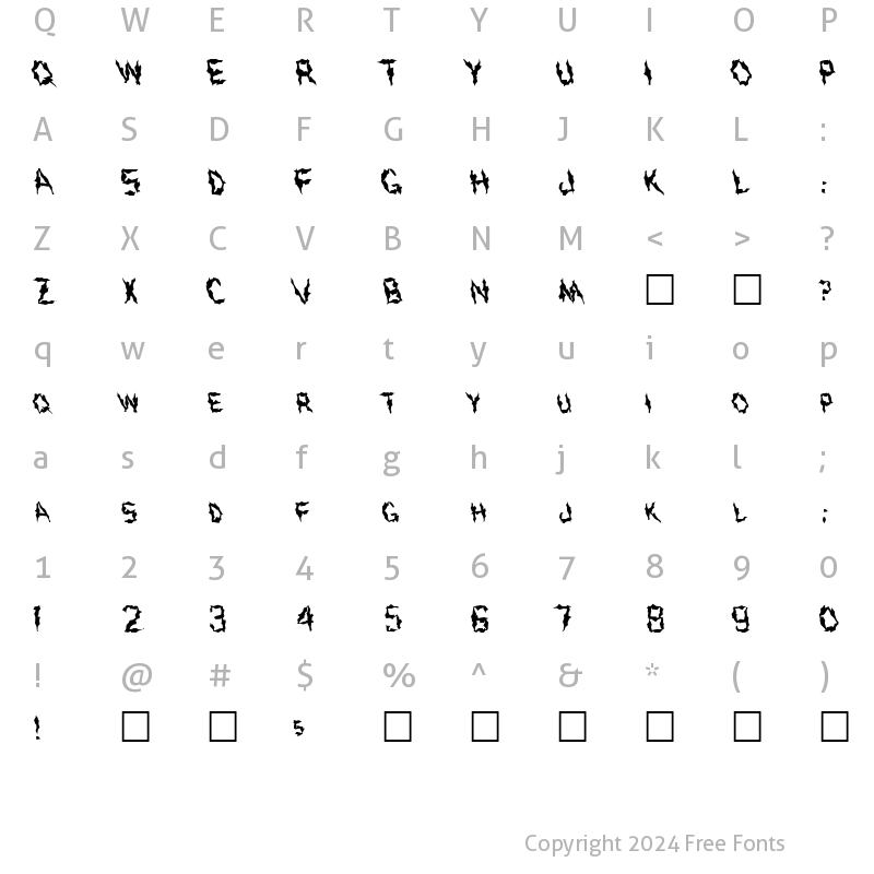 Character Map of FZ WACKY 43 LEFTY Normal