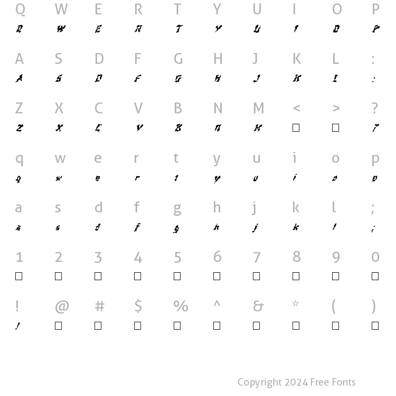 Character Map of FZ WACKY 44 ITALIC Normal