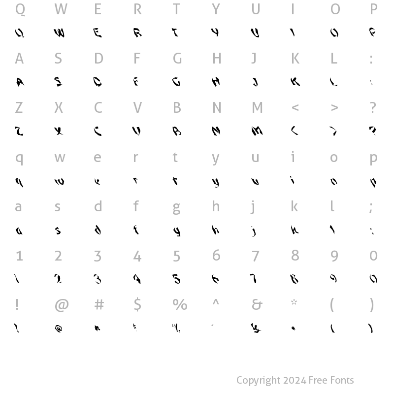 Character Map of FZ WACKY 45 LEFTY Normal