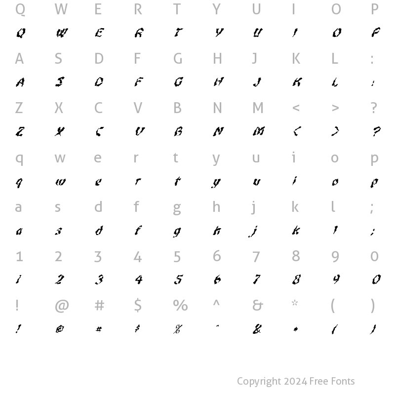 Character Map of FZ WACKY 47 ITALIC Normal