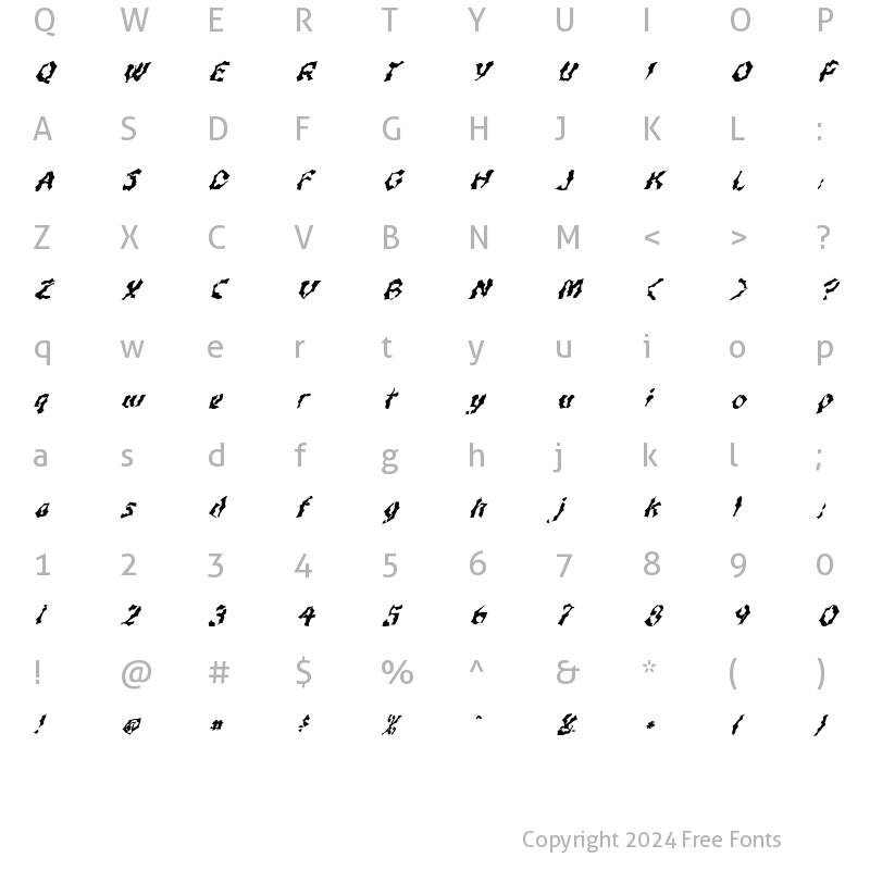 Character Map of FZ WACKY 49 ITALIC Normal