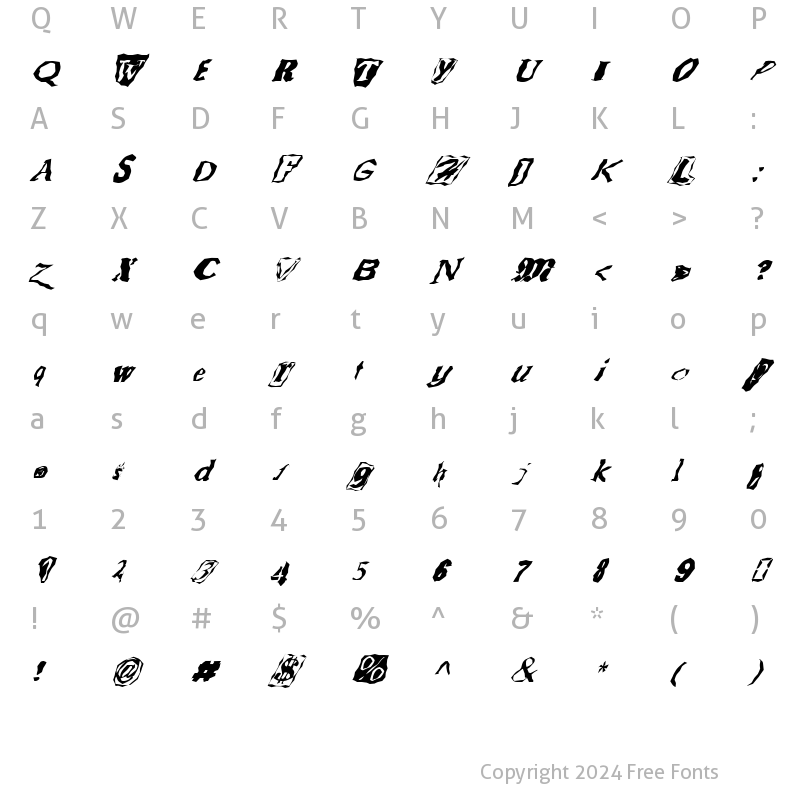 Character Map of FZ WACKY 50 ITALIC Normal