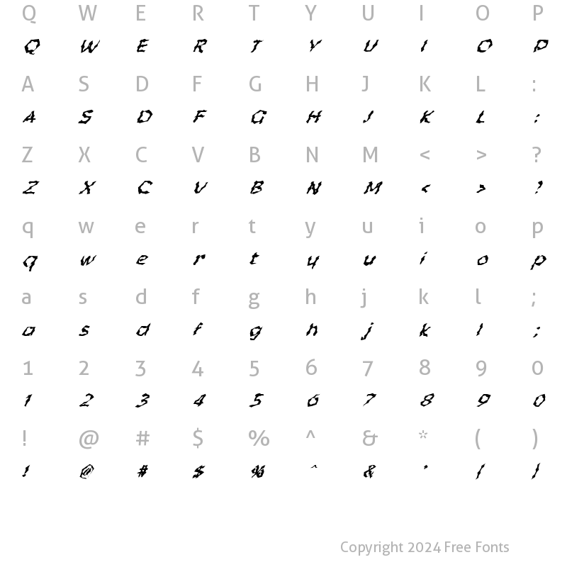 Character Map of FZ WACKY 55 ITALIC Normal