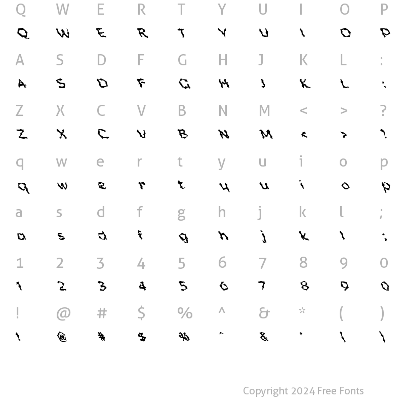 Character Map of FZ WACKY 55 LEFTY Normal