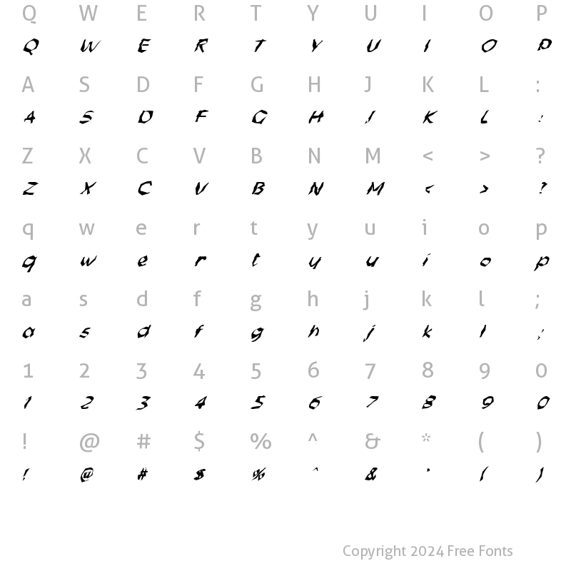 Character Map of FZ WACKY 56 ITALIC Normal