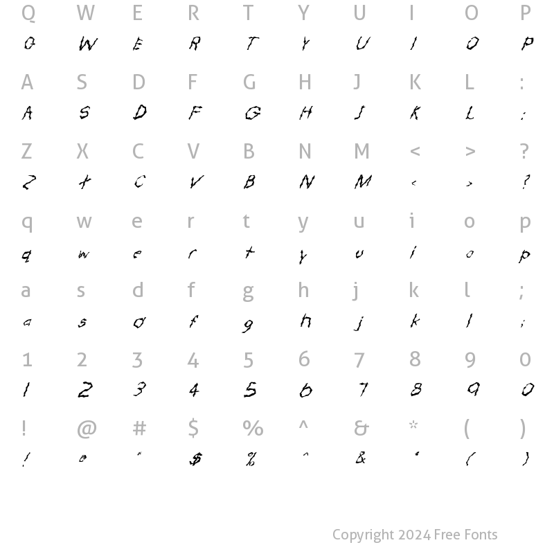 Character Map of FZ WACKY 57 ITALIC Normal