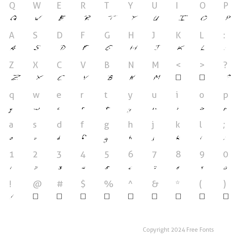 Character Map of FZ WACKY 58 ITALIC Normal