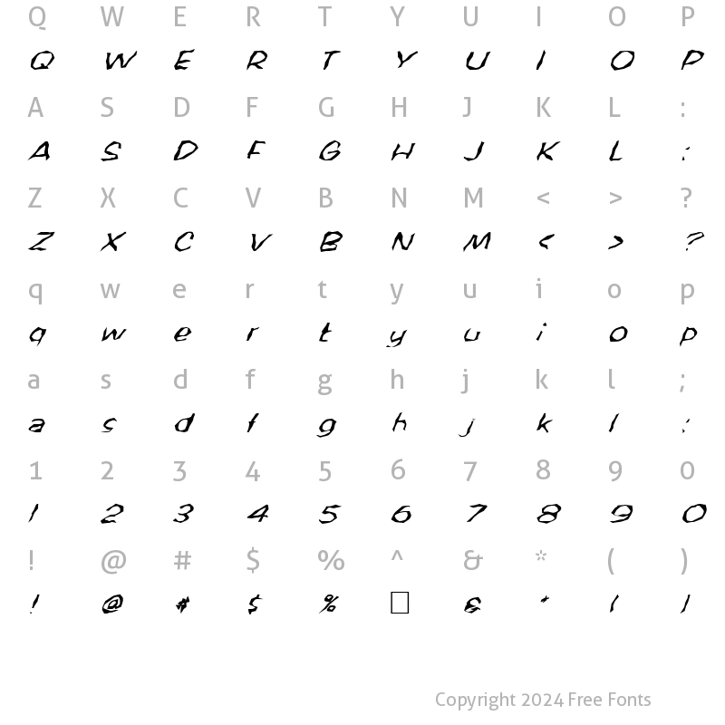 Character Map of FZ WACKY 59 ITALIC Normal