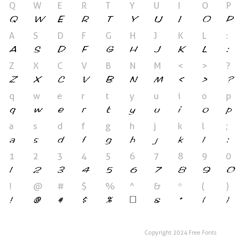 Character Map of FZ WACKY 60 ITALIC Normal