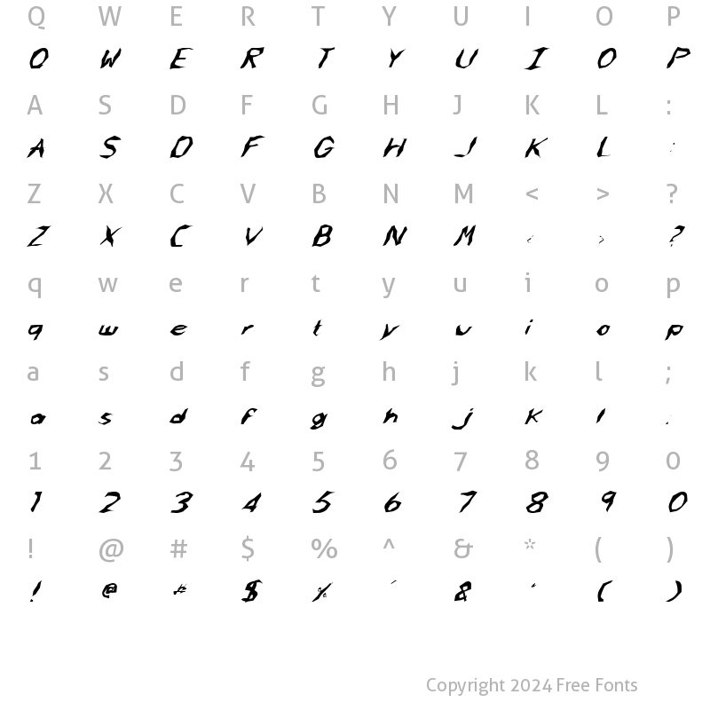 Character Map of FZ WACKY 61 ITALIC Normal