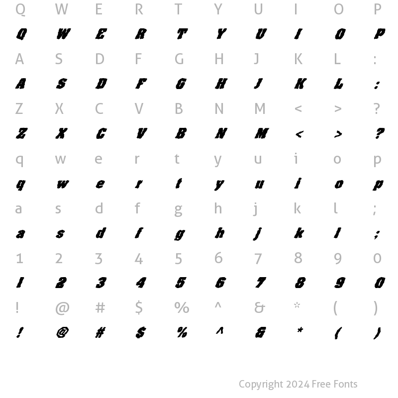 Character Map of FZ WACKY 65 ITALIC Normal